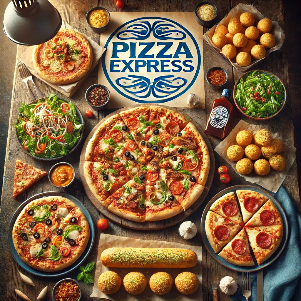 pizza express a fast food resturant menu including fries pepparono pizza drink